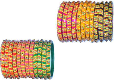 OJHA Glass Beads Bangle Set(Pack of 24)