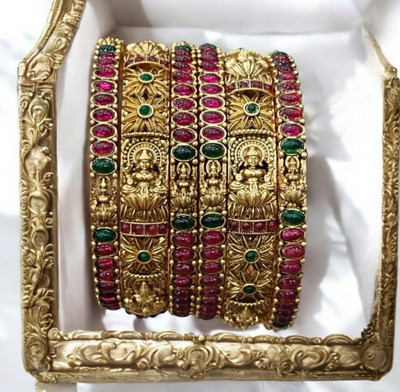 Shree Kriti Brass Ruby Gold-plated Bangle Set(Pack of 6)