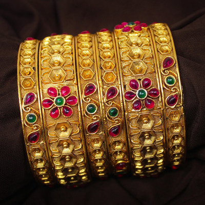 JANAVI Alloy Ruby Gold-plated Bangle Set(Pack of 6)