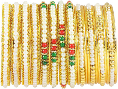 ZULKA Metal Pearl Bangle Set(Pack of 12)