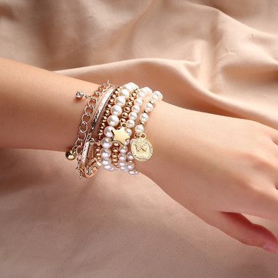 VIDALI Alloy Pearl Gold-plated Bracelet Set(Pack of 6)