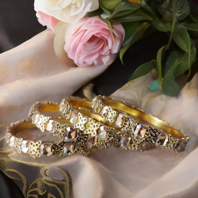 ShiyaShree Brass Cubic Zirconia Gold-plated Bangle Set(Pack of 4)