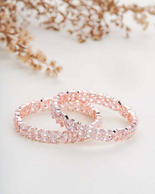 Opal Touch Brass Cubic Zirconia Gold-plated Bangle Set(Pack of 2)