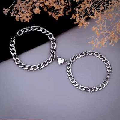 The couplez gift Stainless Steel Sterling Silver Bracelet Set(Pack of 2)