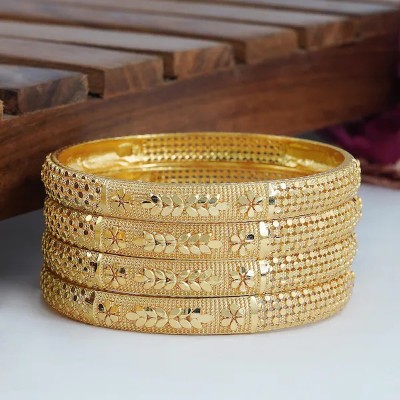 Alasca Brass Gold-plated Bangle Set(Pack of 4)