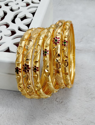 HouseOfCommon Brass Gold-plated Bangle Set(Pack of 6)