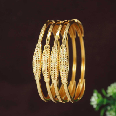 OrnaDzn Zevellery Brass Turquoise Gold-plated Bangle Set(Pack of 4)