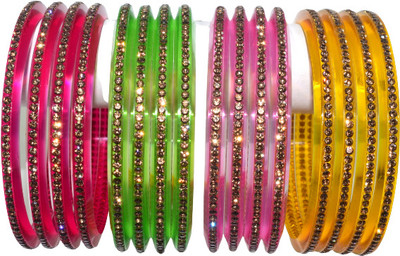 Handloom Creations Plastic Crystal Bangle Set(Pack of 10)