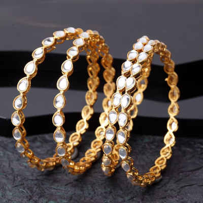 T4 JEWELS Alloy Cubic Zirconia Gold-plated Bangle Set(Pack of 4)