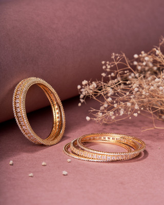 Opal Touch Brass Cubic Zirconia Gold-plated Bangle Set(Pack of 6)