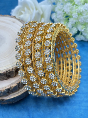 kewai Alloy Cubic Zirconia Gold-plated Bangle Set(Pack of 4)