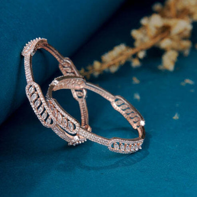 Opal Touch Brass Cubic Zirconia Gold-plated Bangle Set(Pack of 2)