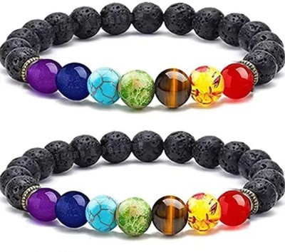 HEALINGGEMS Stone, Crystal, Lava, 7 Chakra Agate Bracelet(Pack of 2)