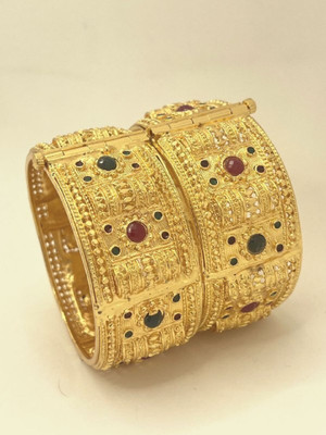 Bajrang Brass, Copper Cubic Zirconia, Diamond Gold-plated Bangle Set(Pack of 2)