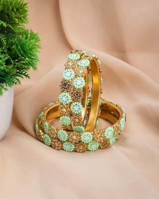 ShiyaShree Brass Pearl, Cubic Zirconia, Diamond, Crystal Gold-plated Bangle Set(Pack of 4)