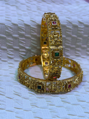 Suniksha Brass Ruby Gold-plated Bangle Set(Pack of 2)