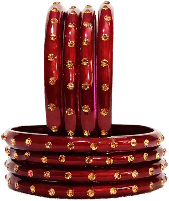 T4 JEWELS Glass Cubic Zirconia Bangle Set(Pack of 8)