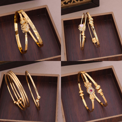 Alasca Brass Diamond Gold-plated Bangle Set(Pack of 4)