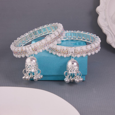 GC PREMIUM JEWELLERY Brass Silver Bangle Set(Pack of 2)
