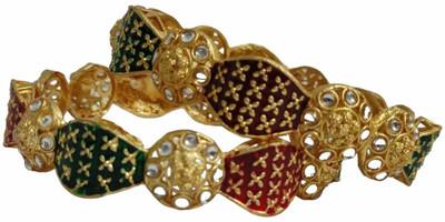 KAMAAKSHI FASHION COLLECTIONS Oxidised Silver Emerald, Ruby Sterling Silver Bangle Set(Pack of 2)