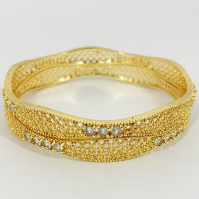 Zytoon Brass Zircon Gold-plated Bangle Set(Pack of 2)