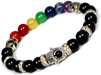 MIRAN AGATE 7 Chakra, Black Obsidian Crystal Bracelet