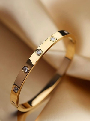 GEM JEWEL Stainless Steel Cubic Zirconia Gold-plated Bangle
