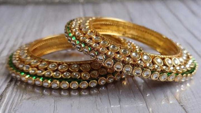 DENICRAAS Alloy Diamond, Emerald, Rhinestone Gold-plated Bangle Set(Pack of 2)