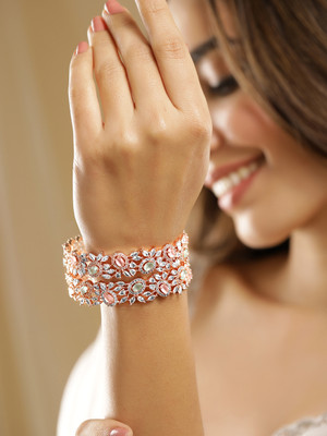 RUBANS Alloy Cubic Zirconia Gold-plated Bangle Set(Pack of 2)