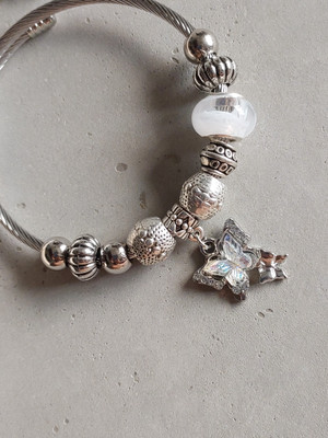 OCTAGON HUB Brass, Alloy Cubic Zirconia Enamel, Silver Charm Bracelet
