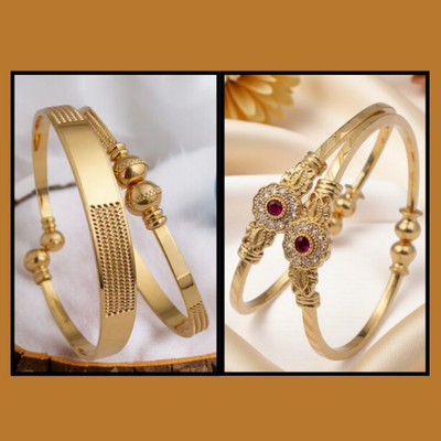 REEWAZIMPERIAL Brass Diamond Gold-plated Bangle Set(Pack of 2)