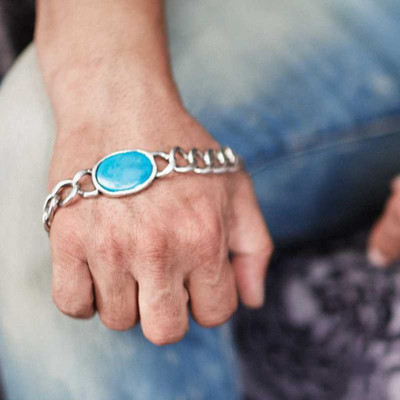 VIANSH Stainless Steel Turquoise Silver Bracelet
