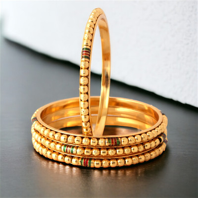 Lucky Jewellery Copper Gold-plated Bangle Set(Pack of 2)