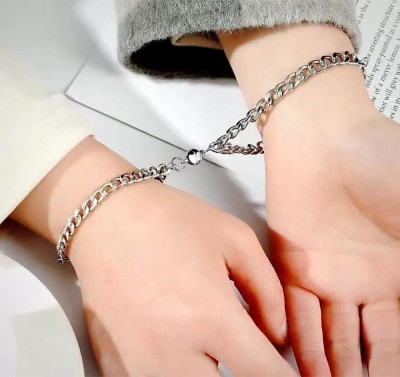 JS Enterprises Stainless Steel Silver Bracelet Set(Pack of 2)