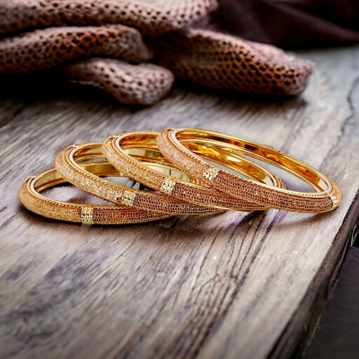 Lucky Jewellery Alloy Cubic Zirconia Gold-plated Bangle Set(Pack of 4)