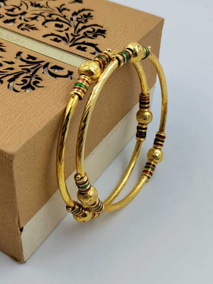 Ruby Tex Brass Beads Gold-plated Bangle Set(Pack of 2)