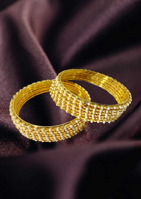 infinityvision Brass Cubic Zirconia Gold-plated Bangle Set(Pack of 2)