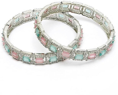 KALKA TRADERS Brass Diamond Silver Bangle Set(Pack of 2)