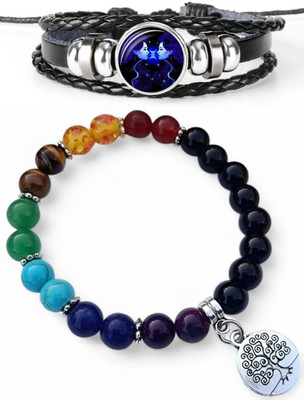 PIXFLIX Crystal, Leather Charm Bracelet(Pack of 2)