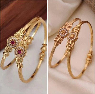Sangria Brass Diamond Gold-plated Bangle Set(Pack of 2)