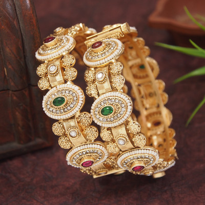 OrnaDzn Zevellery Brass Gold-plated Bangle(Pack of 2)
