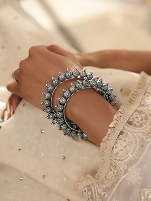 RUBANS Brass Silver Bangle(Pack of 4)