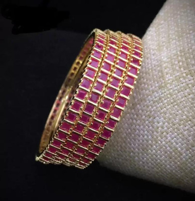 AFJ GOLD Copper Ruby Gold-plated Bangle Set(Pack of 4)