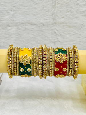 Shareek Alloy Ruby Gold-plated Bangle Set(Pack of 2)