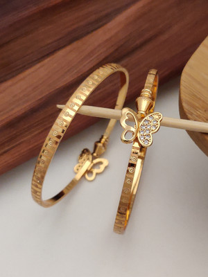 Shining Diva Metal Crystal Gold-plated Bangle Set(Pack of 2)