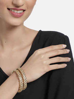 House of Pataudi Brass Diamond Gold-plated Bangle Set(Pack of 2)