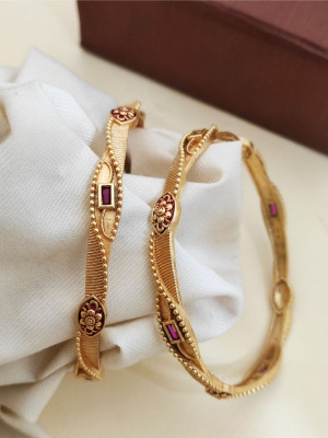 JJS Brass Crystal Gold-plated Bangle Set(Pack of 2)