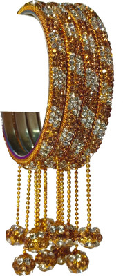 RKGlow Brass Crystal Gold-plated Bangle Set(Pack of 4)