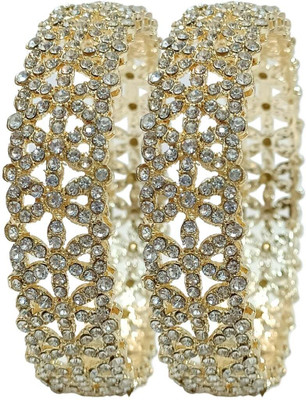 T4 JEWELS Brass Cubic Zirconia Sterling Silver Kada(Pack of 2)