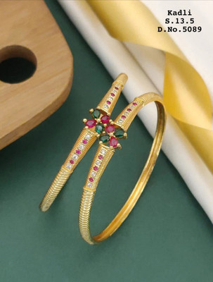 Misba Premium Collection Brass Diamond Gold-plated Bangle Set(Pack of 2)